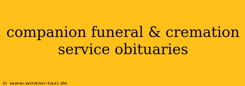 companion funeral & cremation service obituaries